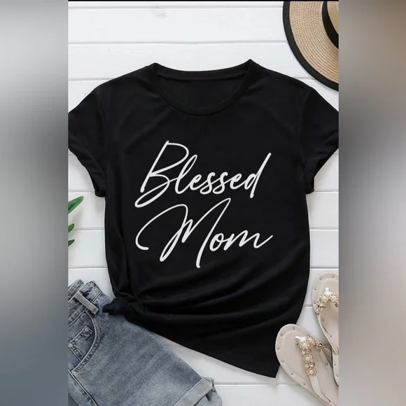 #63 Black 'Blessed Mom' T-Shirt - Picture 1 of 3